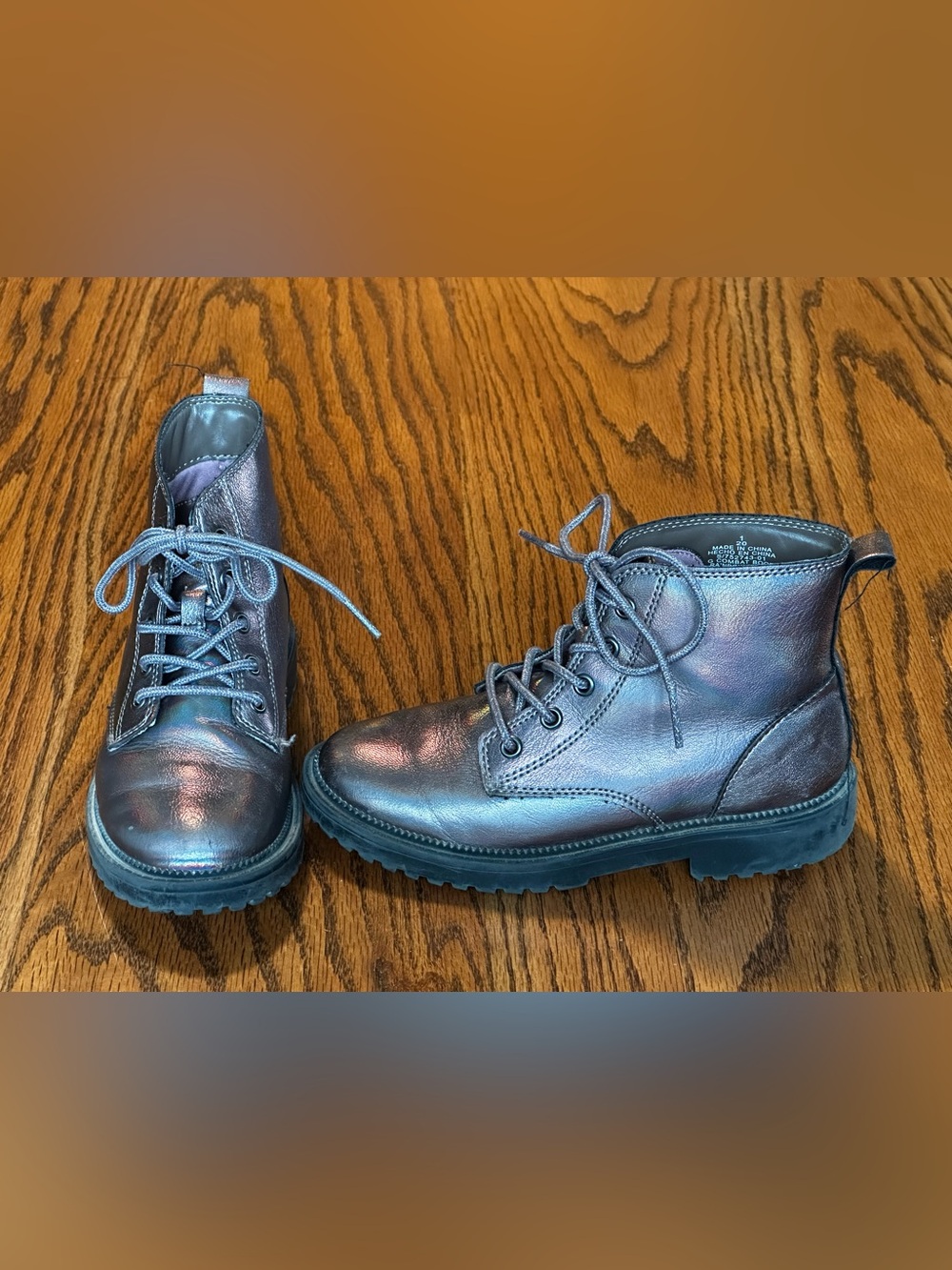 Old Navy Metallic Purple-Blue Kids Lace-Up Boots